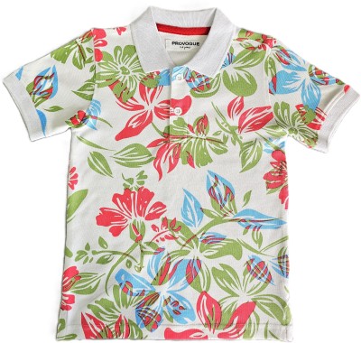 PROVOGUE Boys Floral Print Pure Cotton Regular T Shirt(White, Pack of 1)