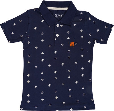 YALZZ Boys Printed Pure Cotton Regular T Shirt(Dark Blue, Pack of 1)