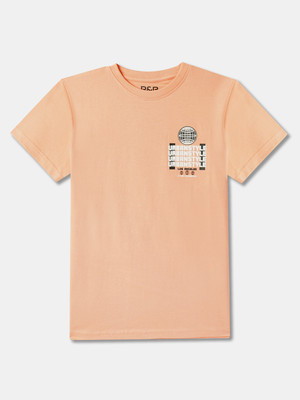 R&B Boys Graphic Print Pure Cotton Regular T Shirt(Orange, Pack of 1)