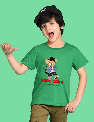 Nusyl Boys Graphic Print Cotton Blend Regular T Shirt(Green, Pack of 1)