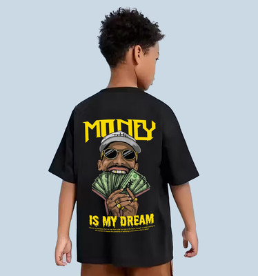FASHIONTRENDY Boys Printed Cotton Blend Oversized T Shirt(Black, Pack of 1)