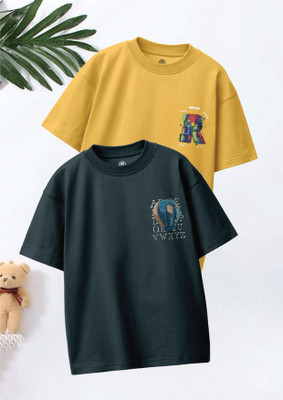 Codez Boys Graphic Print Pure Cotton Oversized T Shirt(Multicolor, Pack of 2)