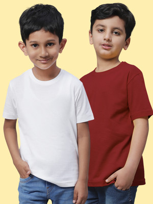 FBAR Boys Solid Pure Cotton Regular T Shirt(White, Pack of 2)