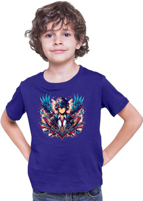 Printabulous Boys & Girls Printed Pure Cotton Regular T Shirt(Blue, Pack of 1)