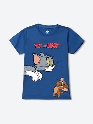 YK Warner Brothers Boys Graphic Print Pure Cotton Regular T Shirt(Blue, Pack of 1)