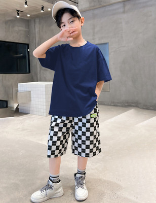 Bullmen Boys Printed Pure Cotton Oversized T Shirt(Dark Blue, Pack of 1)