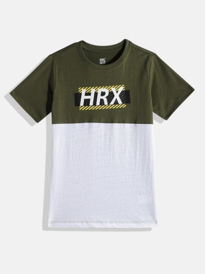 HRX by Hrithik Roshan Boys Colorblock Cotton Blend Regular T Shirt(White, Pack of 1)