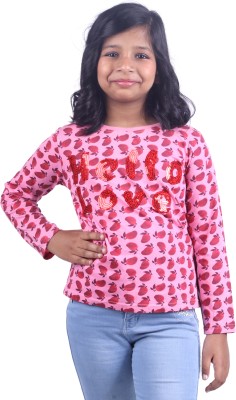 stylestorm Girls Embroidered, Printed Cotton Blend T Shirt(Pink, Pack of 1)