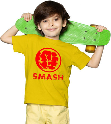 CHOMBOOKA Boys Printed Polyester Oversized T Shirt(Yellow, Pack of 1)
