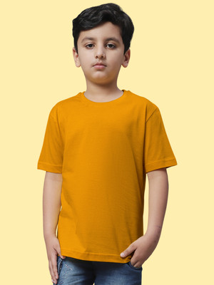 FBAR Boys Solid Pure Cotton Regular T Shirt(Gold, Pack of 1)
