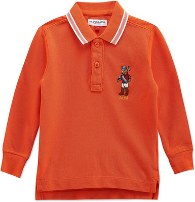 U.S. POLO ASSN. Boys Printed Pure Cotton Regular T Shirt(Orange, Pack of 1)