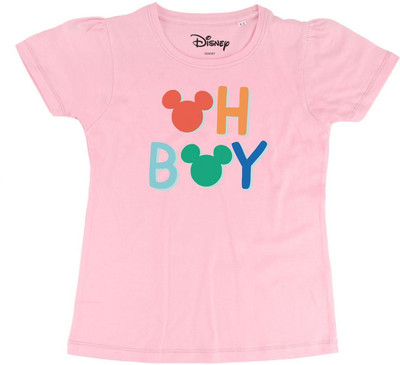WYM TREND Girls Printed Pure Cotton Regular T Shirt(Pink, Pack of 1)