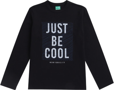 Arvind Garments Boys Printed Pure Cotton Regular T Shirt(Black, Pack of 1)