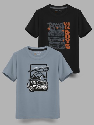 Hellcat Boys Printed Cotton Blend T Shirt(Grey, Pack of 2)