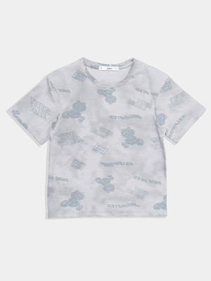 LORY Baby Girls Printed Cotton Blend Regular T Shirt(Grey, Pack of 1)