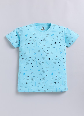 CRAZYPENGUIN ELITE Boys Printed Cotton Blend Regular T Shirt(Blue, Pack of 1)