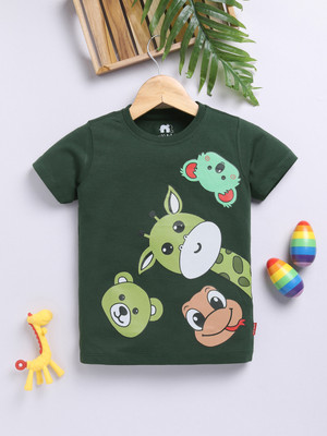 nit kid Boys Printed Pure Cotton Regular T Shirt(Green, Pack of 1)