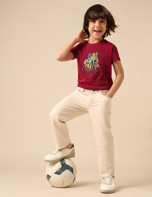 U.S. POLO ASSN. Boys Graphic Print Pure Cotton Regular T Shirt(Red, Pack of 1)