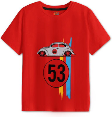 Little Zing Boys Printed Cotton Blend Regular T Shirt(Red, Pack of 1)