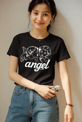 CLASSYAPPARELE Girls Printed Cotton Blend Regular T Shirt(Black, Pack of 2)