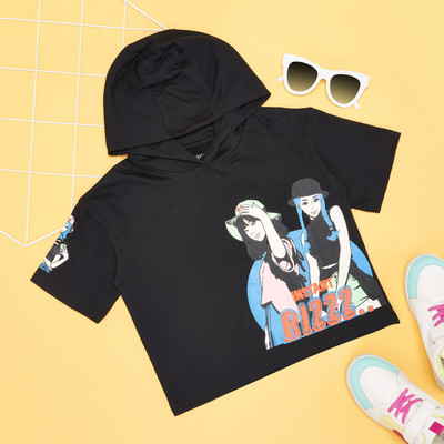 Pantaloons Junior Girls Solid Cotton Blend Regular T Shirt(Black, Pack of 1)