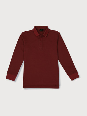 GINI & JONY Boys Solid Cotton Blend Regular T Shirt(Maroon, Pack of 1)