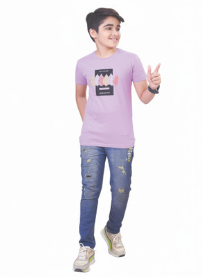 SUPERKID Boys Printed Pure Cotton Regular T Shirt(Purple, Pack of 1)