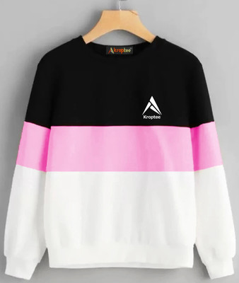 Kroptee Girls Colorblock Cotton Blend Regular T Shirt(Pink, Pack of 1)