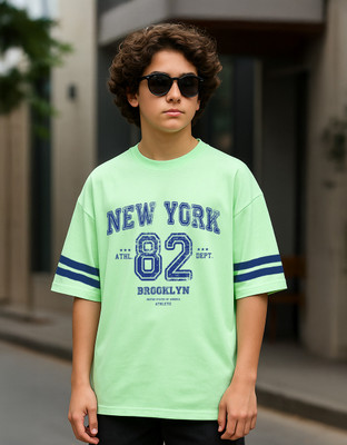 Veirdo Boys Printed Pure Cotton Oversized T Shirt(Light Green, Pack of 1)