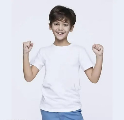 BQC Boys Solid Polyester Regular T Shirt(White, Pack of 1)