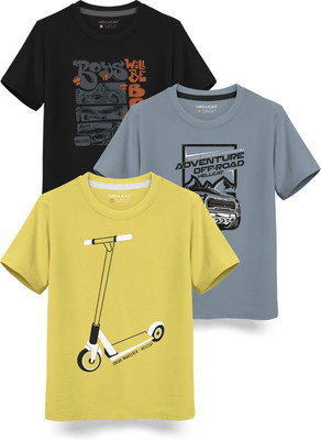 Hellcat Boys Printed Cotton Blend Regular T Shirt(Black, Pack of 3)
