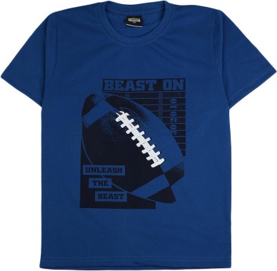 V-MART Boys Typography, Graphic Print Pure Cotton Regular T Shirt(Blue, Pack of 1)