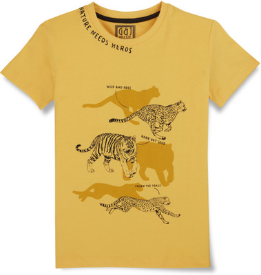 GINI & JONY Boys Printed Cotton Blend Regular T Shirt(Yellow, Pack of 1)
