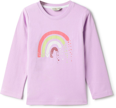 TALES & STORIES Girls Printed Pure Cotton Regular T Shirt(Purple, Pack of 1)