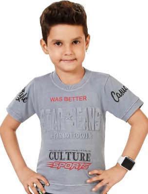 Dhaarna Baby Boys Printed Cotton Blend Regular T Shirt(Grey, Pack of 1)