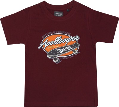 Come In Kids Boys & Girls Printed Pure Cotton Regular T Shirt(Maroon, Pack of 1)