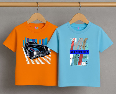 Kidloo Boys Graphic Print Pure Cotton Regular T Shirt(Multicolor, Pack of 2)