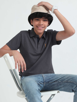 Stellers Boys Solid Polyester Regular T Shirt(Grey, Pack of 1)