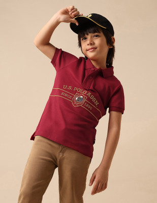 U.S. POLO ASSN. Boys Graphic Print Pure Cotton Regular T Shirt(Red, Pack of 1)