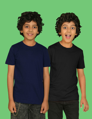 Nusyl Boys Solid Cotton Blend Regular T Shirt(Multicolor, Pack of 2)