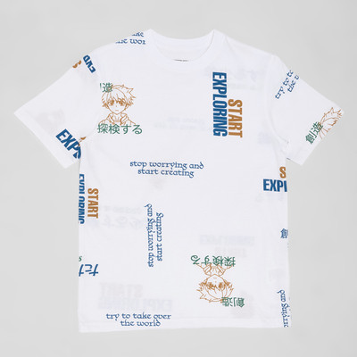 Pantaloons Junior Boys Printed Cotton Blend Regular T Shirt(White, Pack of 1)