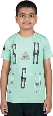 Yellowtoons Boys Printed Cotton Blend Regular T Shirt(Light Green, Pack of 1)