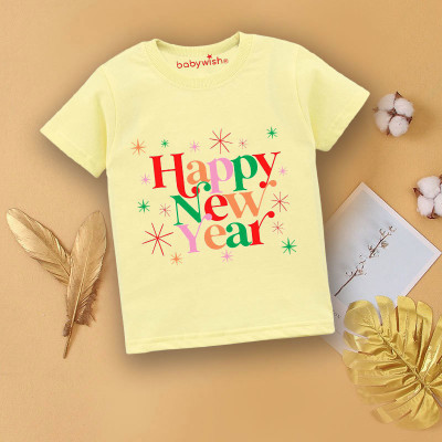 Babywish Boys & Girls Typography Cotton Blend Regular T Shirt(Yellow, Pack of 1)
