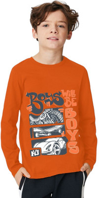 ENZIKO Boys Graphic Print Cotton Blend Regular T Shirt(Orange, Pack of 1)