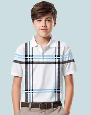 ENITOR Boys Striped Cotton Blend Regular T Shirt(Multicolor, White, Pack of 1)