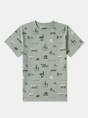 R&B Boys Graphic Print Pure Cotton Regular T Shirt(Grey, Pack of 1)