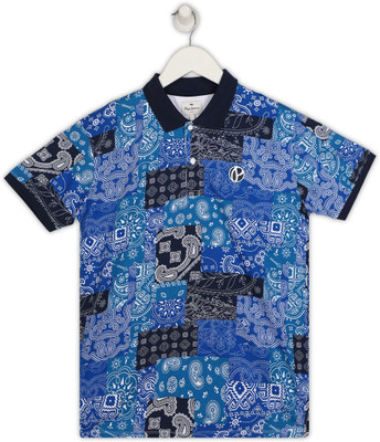 Pepe Jeans Boys Printed Pure Cotton Regular T Shirt(Blue, Pack of 1)