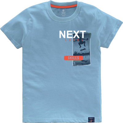 Codez Boys Printed Cotton Blend Regular T Shirt(Blue, Pack of 1)