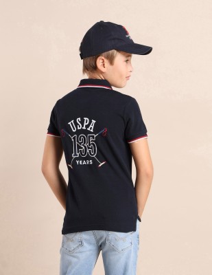 U.S. POLO ASSN. Boys Graphic Print Pure Cotton Regular T Shirt(Dark Blue, Pack of 1)