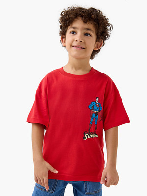 JUNIORS by Babyshop Boys Graphic Print Pure Cotton Regular T Shirt(Red, Pack of 1)